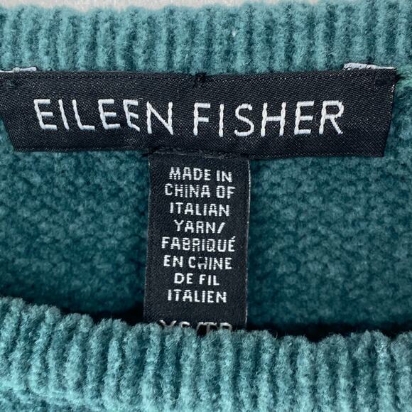 EILEEN FISHER Sweater XS Organic Cotton Chenille Short Sleeve Boxy Green - Picture 7 of 12